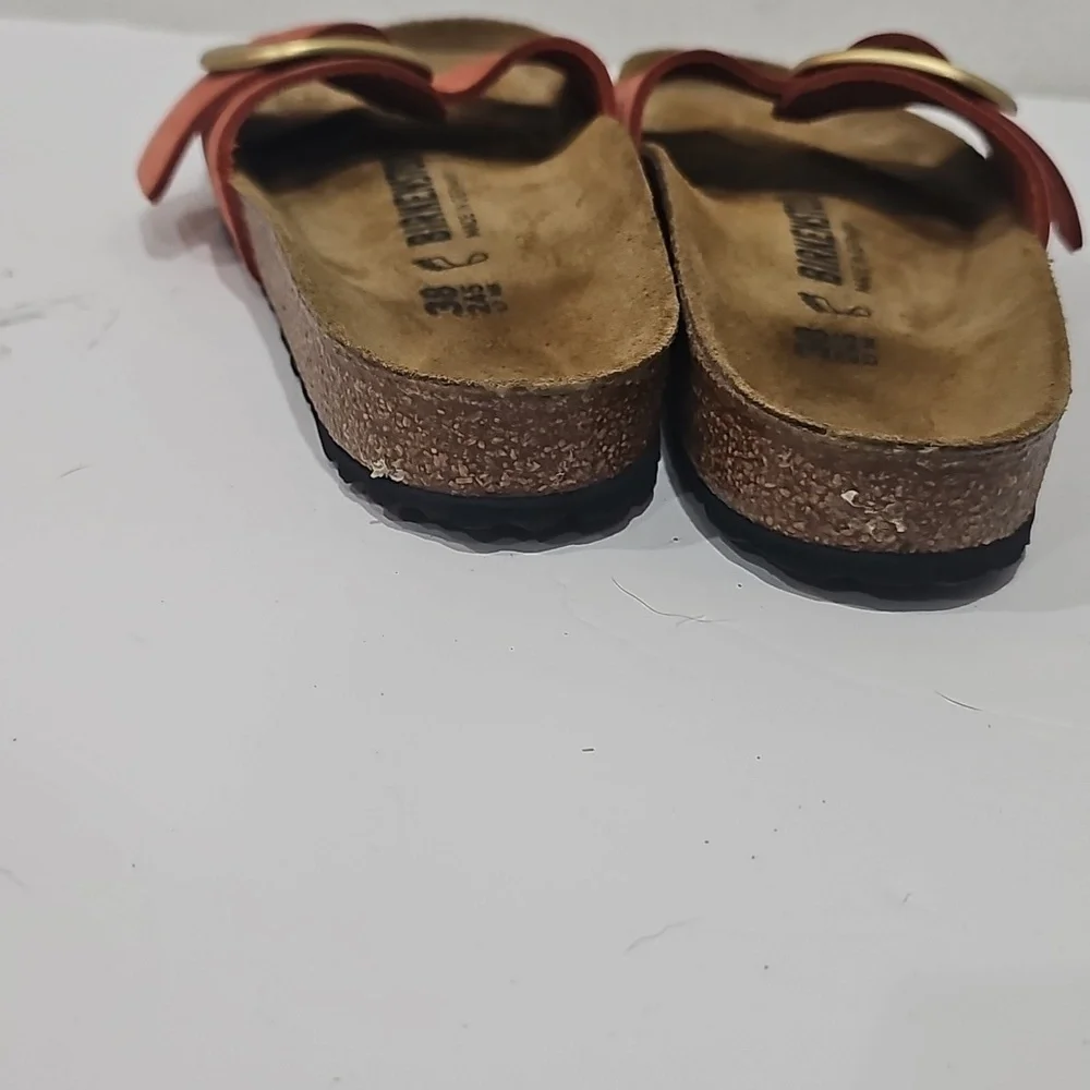 Rare Birkenstock Madrid Big Buckle “Mars Red” nubuck leather gold size 38 narrow